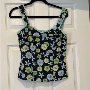 Sigrid Olsen Blue and Green Fitted Corset Top